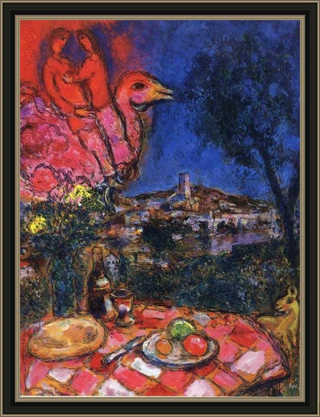 Framed Marc Chagall laid table with view of saint-paul de vance painting