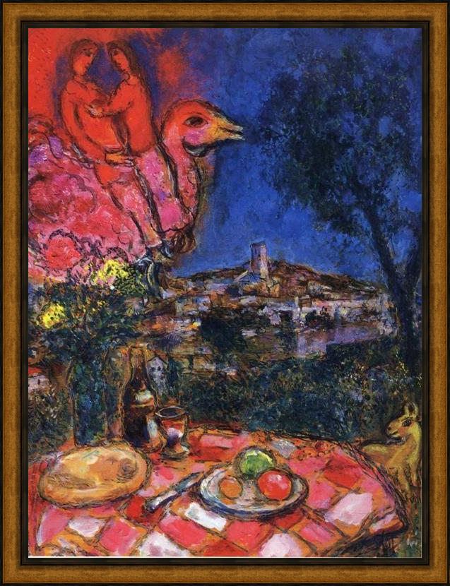 Framed Marc Chagall laid table with view of saint-paul de vance painting