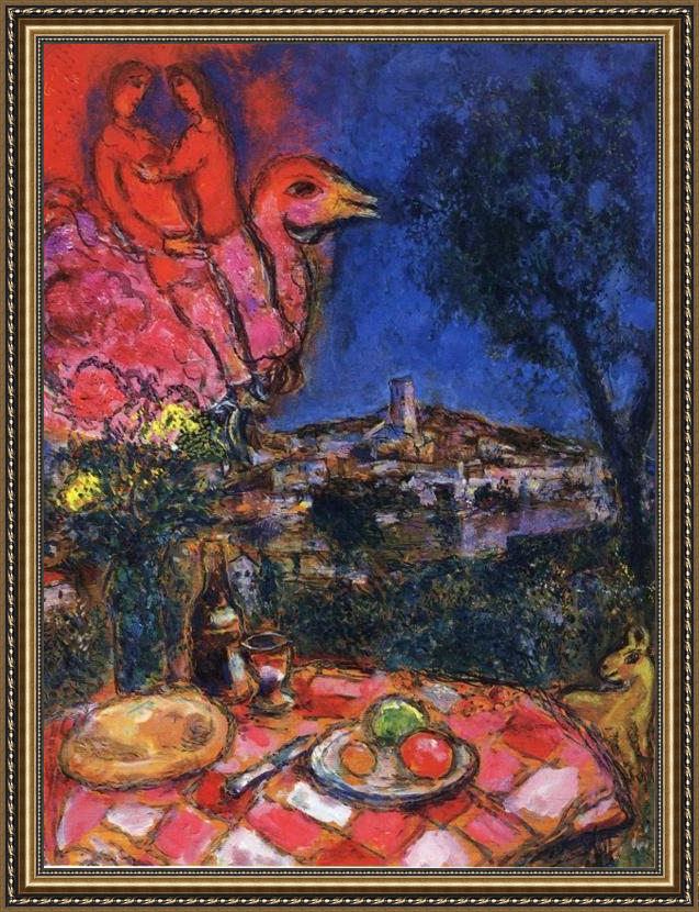 Framed Marc Chagall laid table with view of saint-paul de vance painting