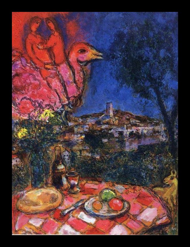 Framed Marc Chagall laid table with view of saint-paul de vance painting