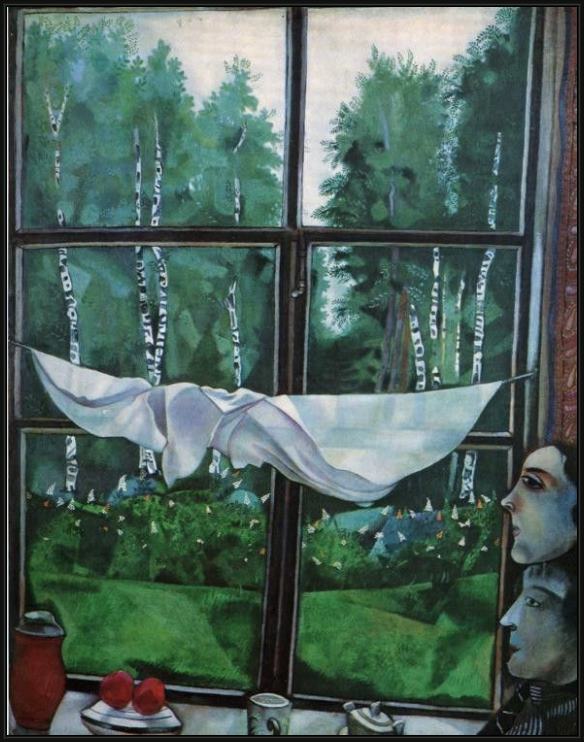 Framed Marc Chagall window in the country painting