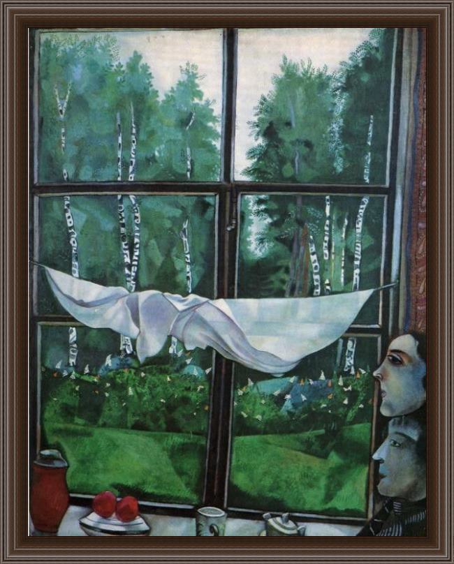 Framed Marc Chagall window in the country painting