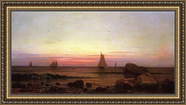 Framed Martin Johnson Heade sailing off the coast painting