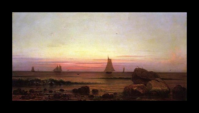 Framed Martin Johnson Heade sailing off the coast painting
