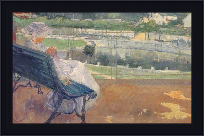 Framed Mary Cassatt lydia seated on a terrace crocheting painting