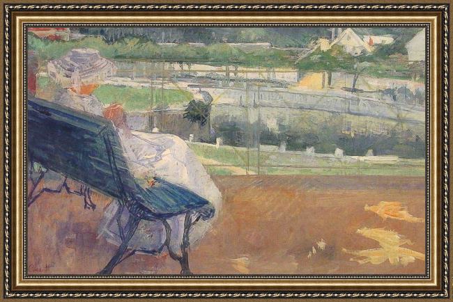 Framed Mary Cassatt lydia seated on a terrace crocheting painting
