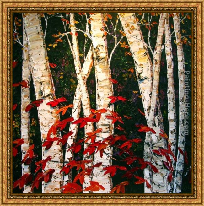 Framed Maya Eventov autumn birches painting