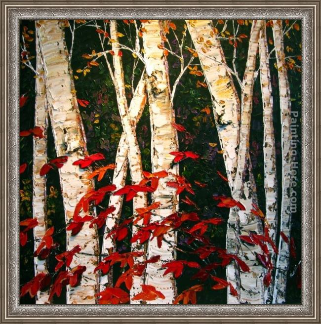 Framed Maya Eventov autumn birches painting
