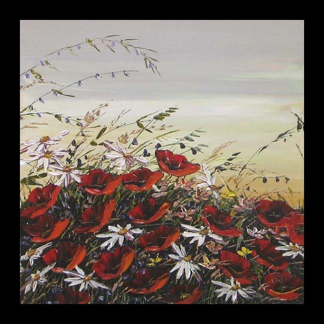 Framed Maya Eventov poppies & daisies painting