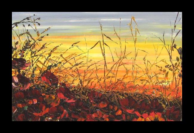 Framed Maya Eventov vibrant sunset painting
