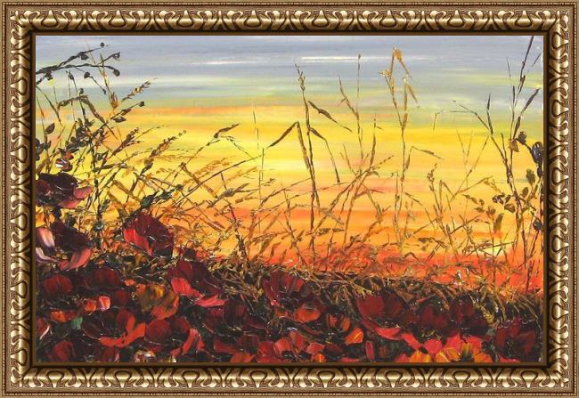 Framed Maya Eventov vibrant sunset painting