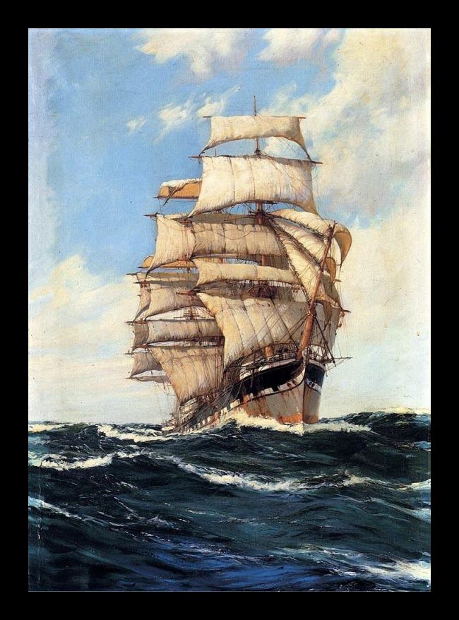 Framed Montague Dawson the clan mcfarlane on high seas painting