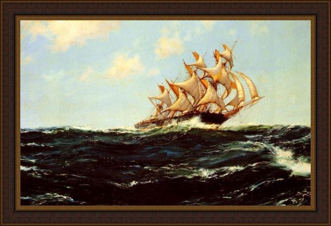 Framed Montague Dawson the glorious lightning painting