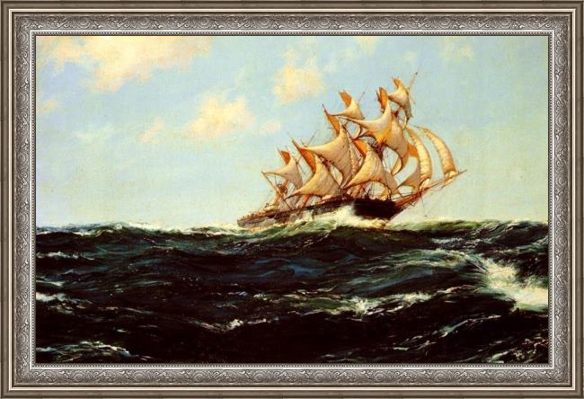 Framed Montague Dawson the glorious lightning painting