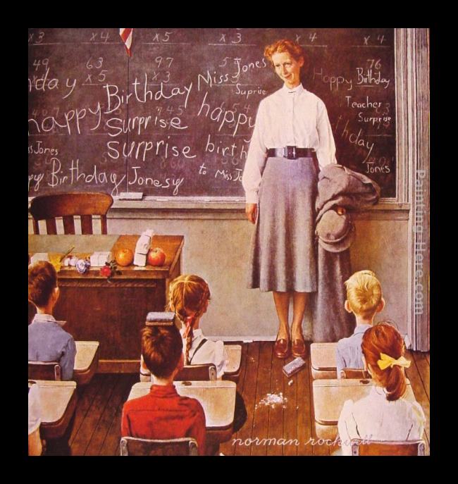 Framed Norman Rockwell teachers' birthday painting