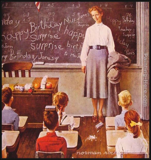 Framed Norman Rockwell teachers' birthday painting