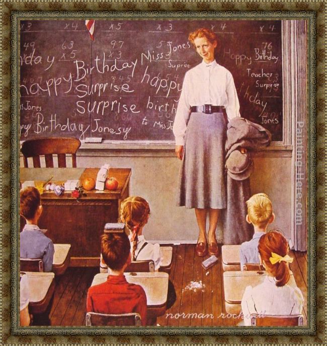 Framed Norman Rockwell teachers' birthday painting