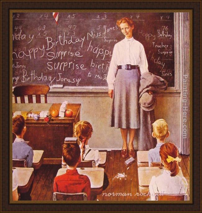 Framed Norman Rockwell teachers' birthday painting