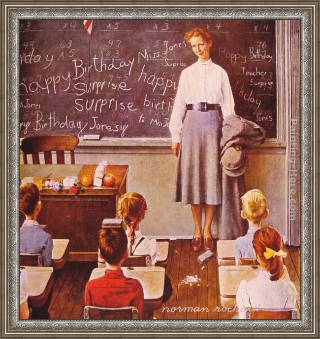 Framed Norman Rockwell teachers' birthday painting