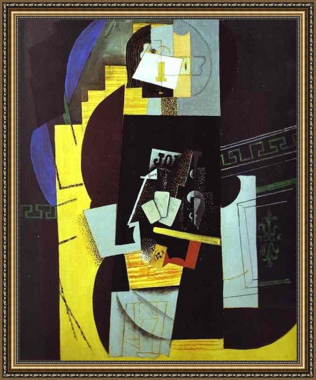 Framed Pablo Picasso card player painting