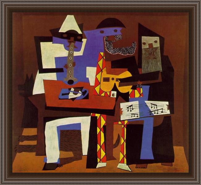 Framed Pablo Picasso three musicians painting