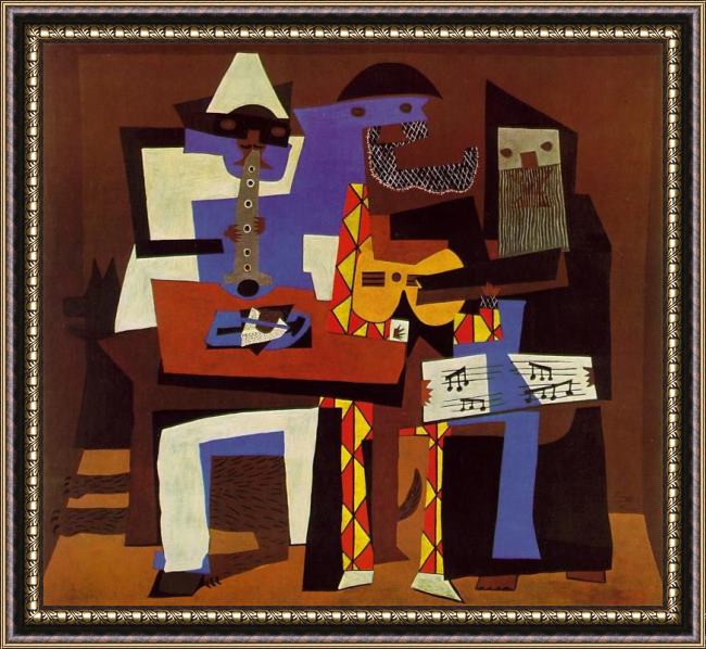 Framed Pablo Picasso three musicians painting