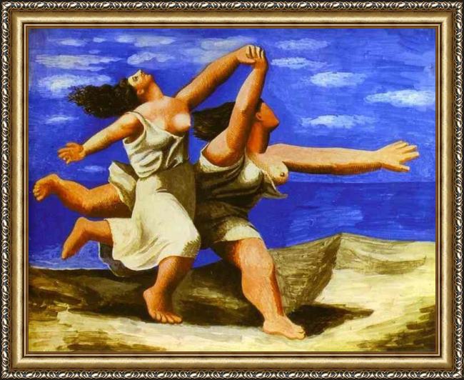 Framed Pablo Picasso two women running on the beach the race painting