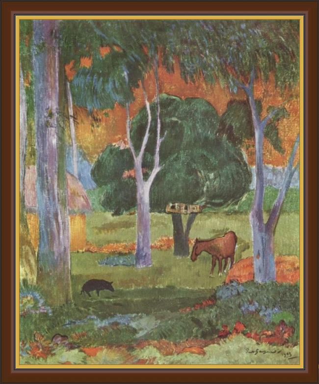 Framed Paul Gauguin landscape on la dominique painting
