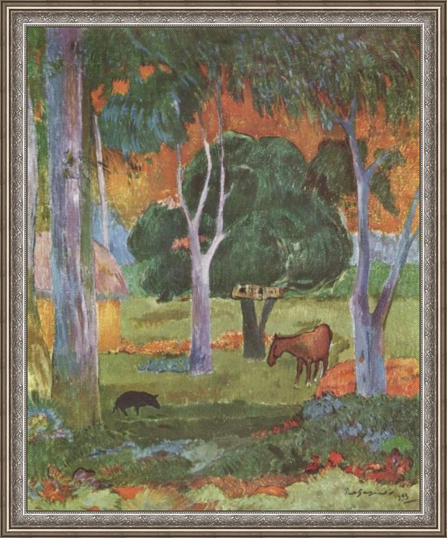 Framed Paul Gauguin landscape on la dominique painting