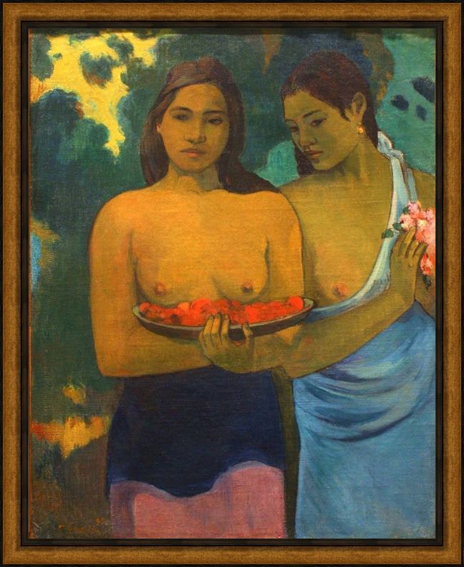 Framed Paul Gauguin two tahitian women painting