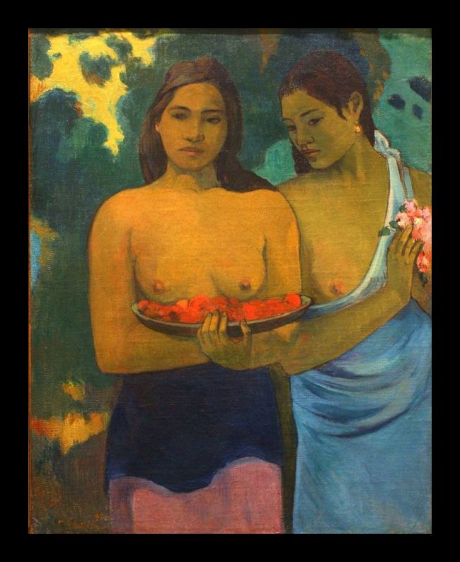 Framed Paul Gauguin two tahitian women painting
