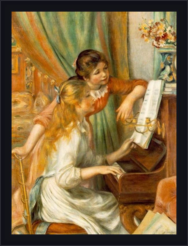 Framed Pierre Auguste Renoir girls at the piano painting