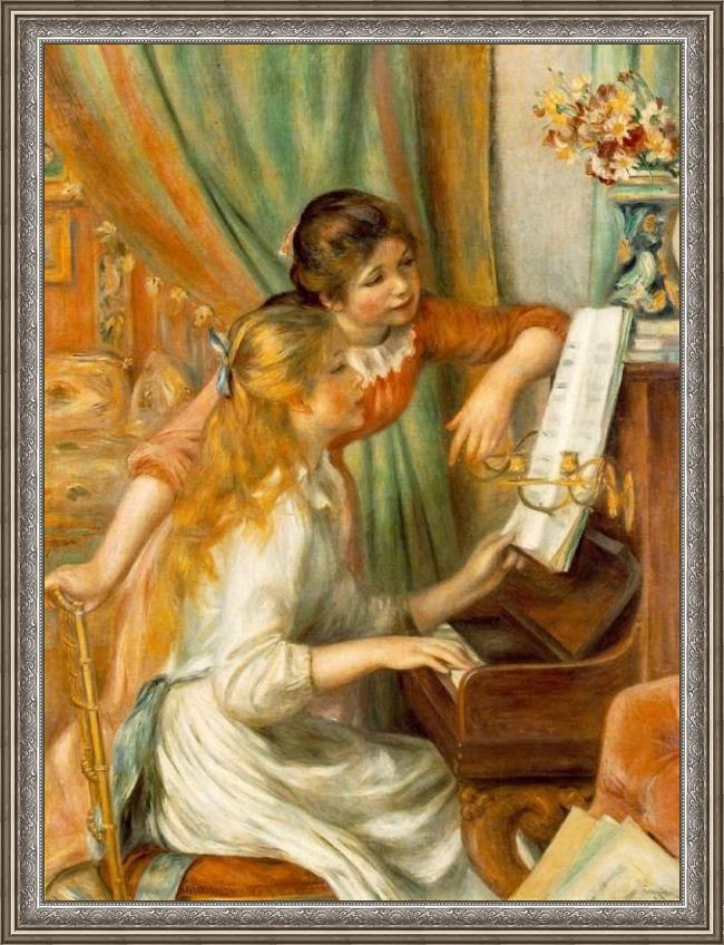 Framed Pierre Auguste Renoir girls at the piano painting