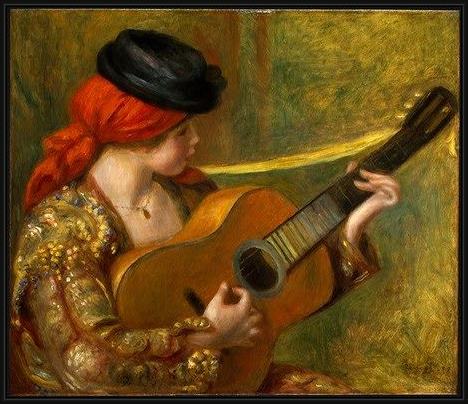 Framed Pierre Auguste Renoir young spanish woman with a guitar painting