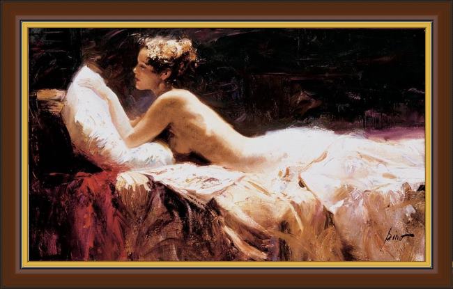 Framed Pino evening repose painting