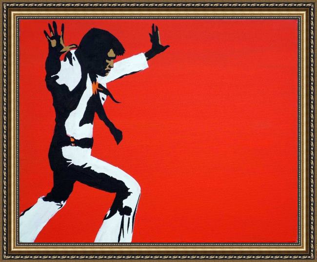 Framed Pop art king elvis on red painting