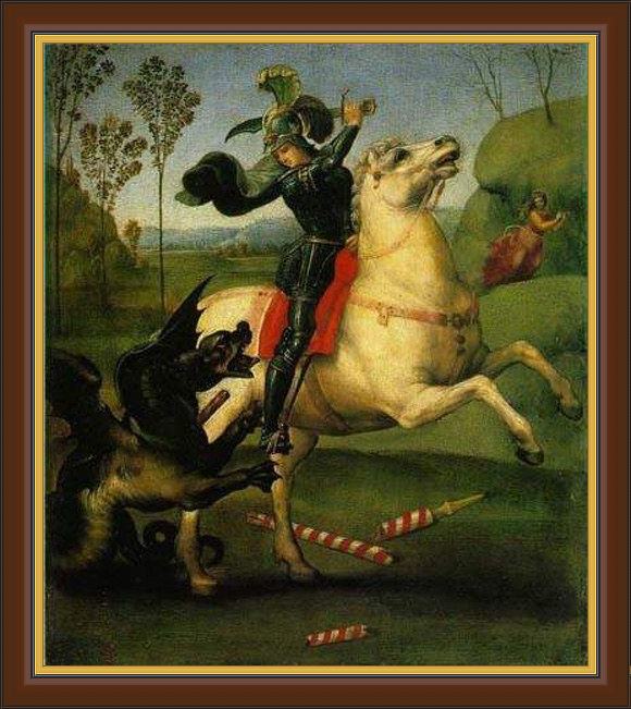 Framed Raphael saint george and the dragon painting