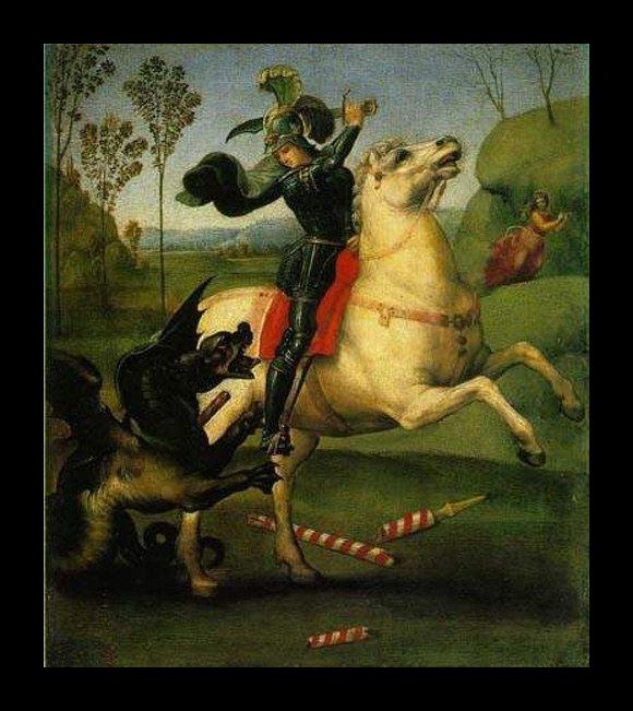 Framed Raphael saint george and the dragon painting