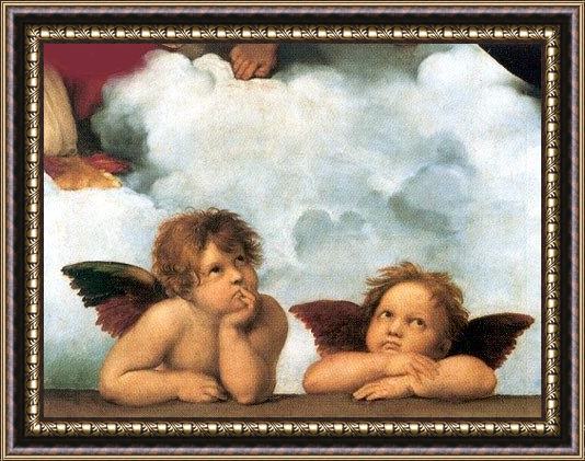 Framed Raphael sistine madonna 2 angels painting