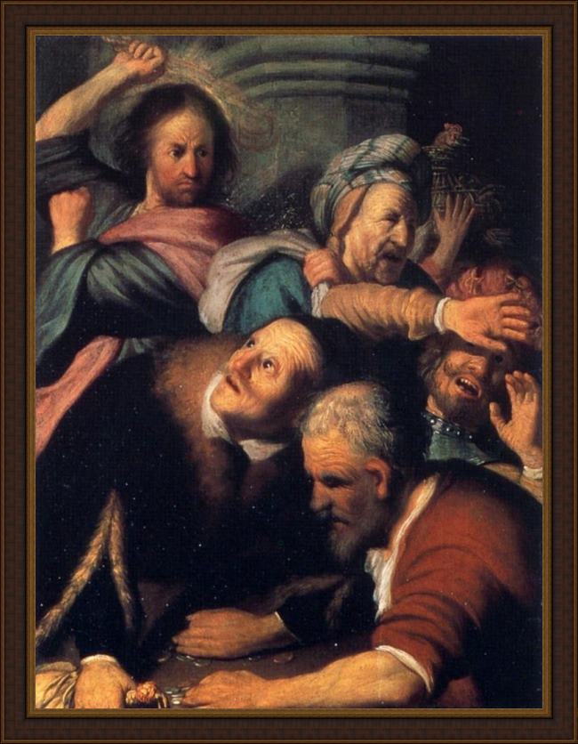 Framed Rembrandt christ driving the money changers from the temple painting