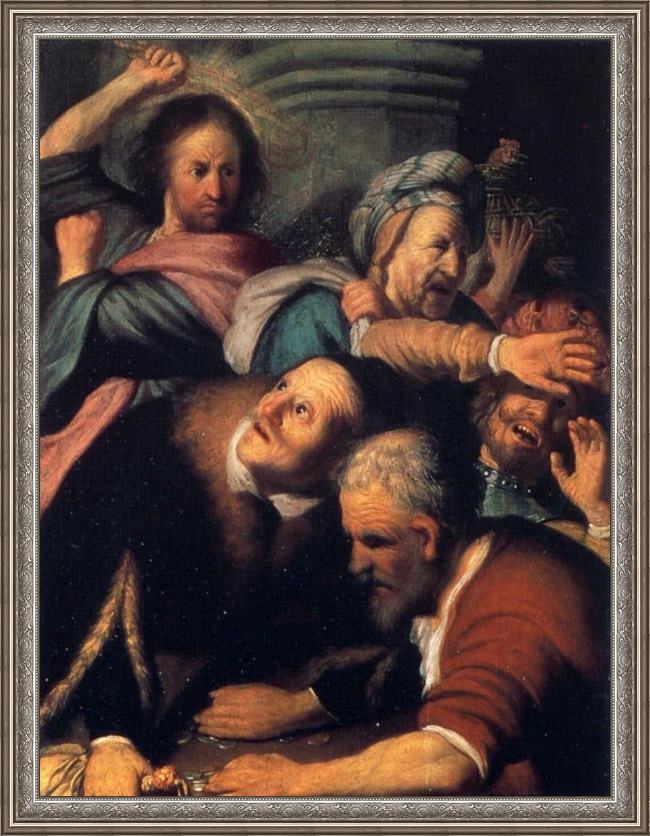Framed Rembrandt christ driving the money changers from the temple painting
