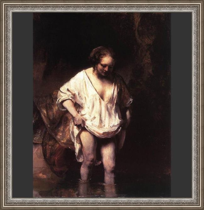 Framed Rembrandt hendrickje bathing in a river painting