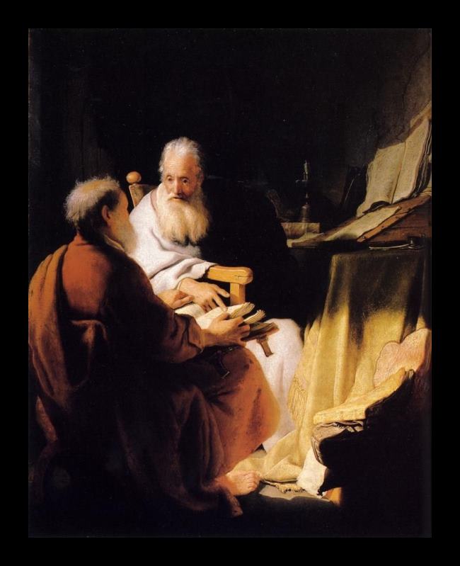 Framed Rembrandt two old men disputing painting