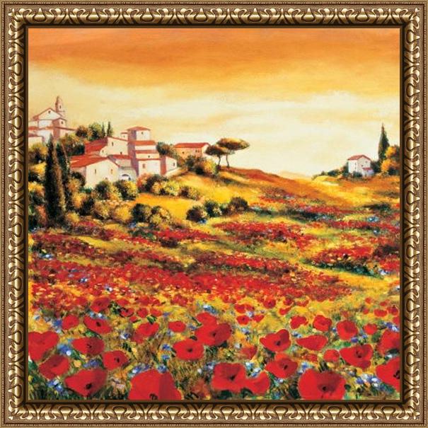 Framed Richard Leblanc valley of poppies painting
