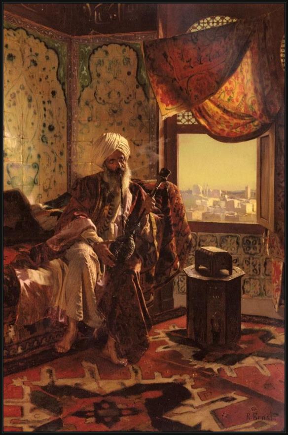 Framed Rudolf Ernst smoking the hookah painting