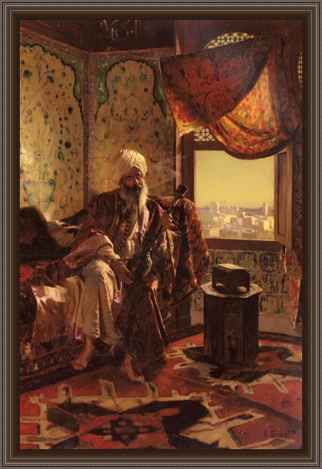 Framed Rudolf Ernst smoking the hookah painting