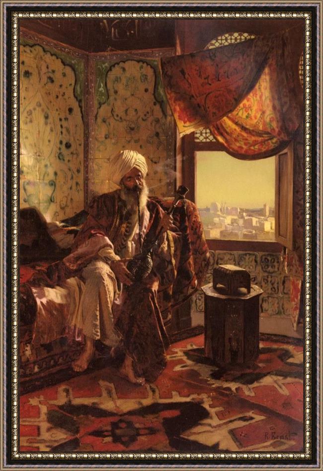 Framed Rudolf Ernst smoking the hookah painting