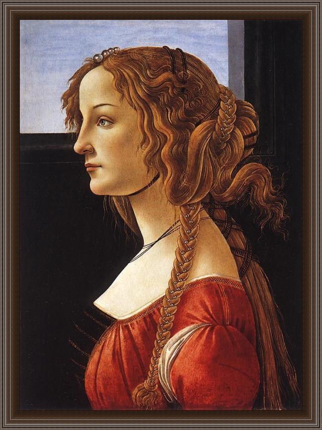 Framed Sandro Botticelli portrait of a young woman painting