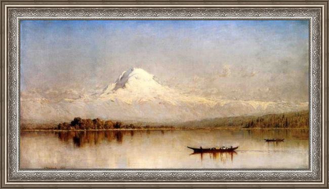 Framed Sanford Robinson Gifford mount rainier, bay of tacoma, puget sound painting