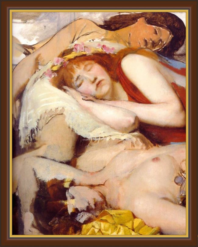 Framed Sir Lawrence Alma-Tadema exhausted maenides after the dance painting